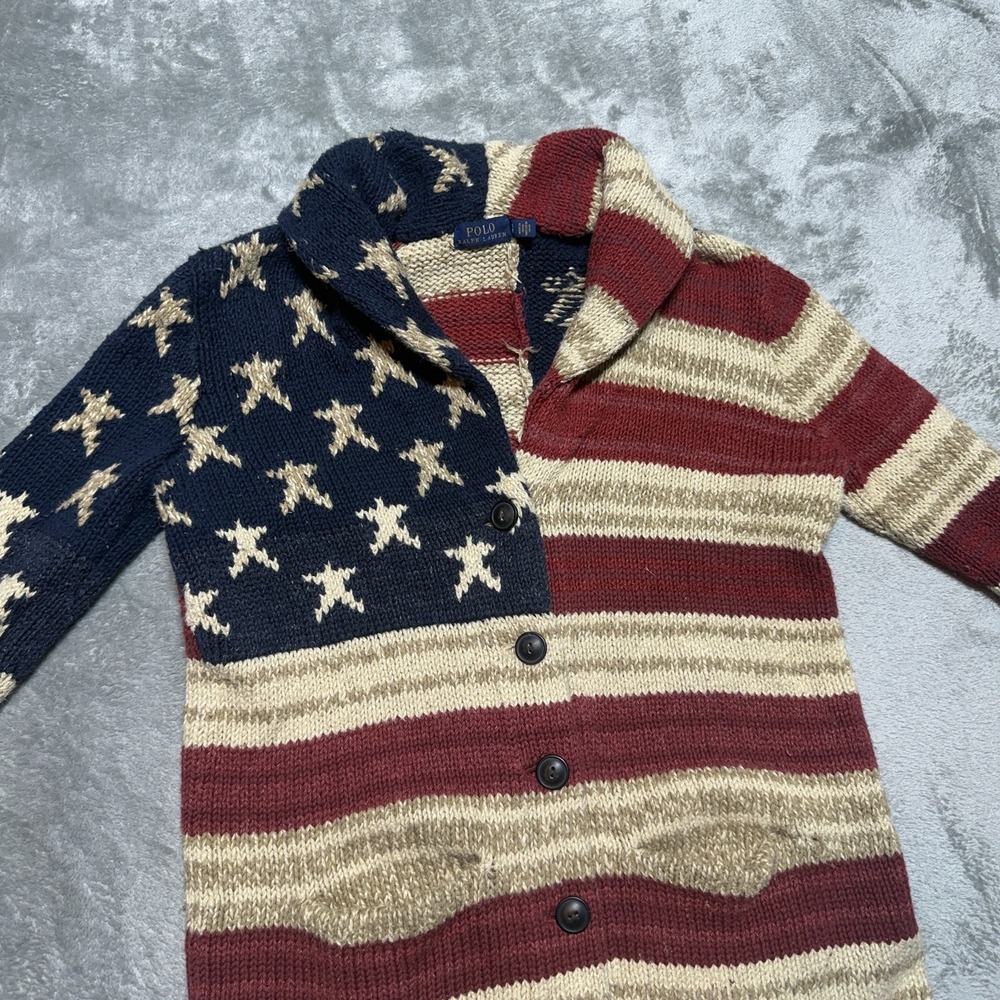 Polo Ralph Lauren American Flag Cardigan Sweater Womens Small Shawl Collar Knit - Picture 2 of 11